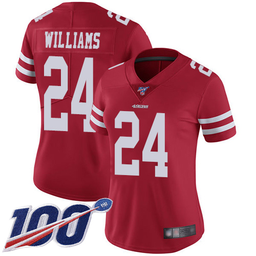 San Francisco 49ers Limited Red Women K Waun Williams Home NFL Jersey #24 100th Season Vapor Untouchable->women nfl jersey->Women Jersey
